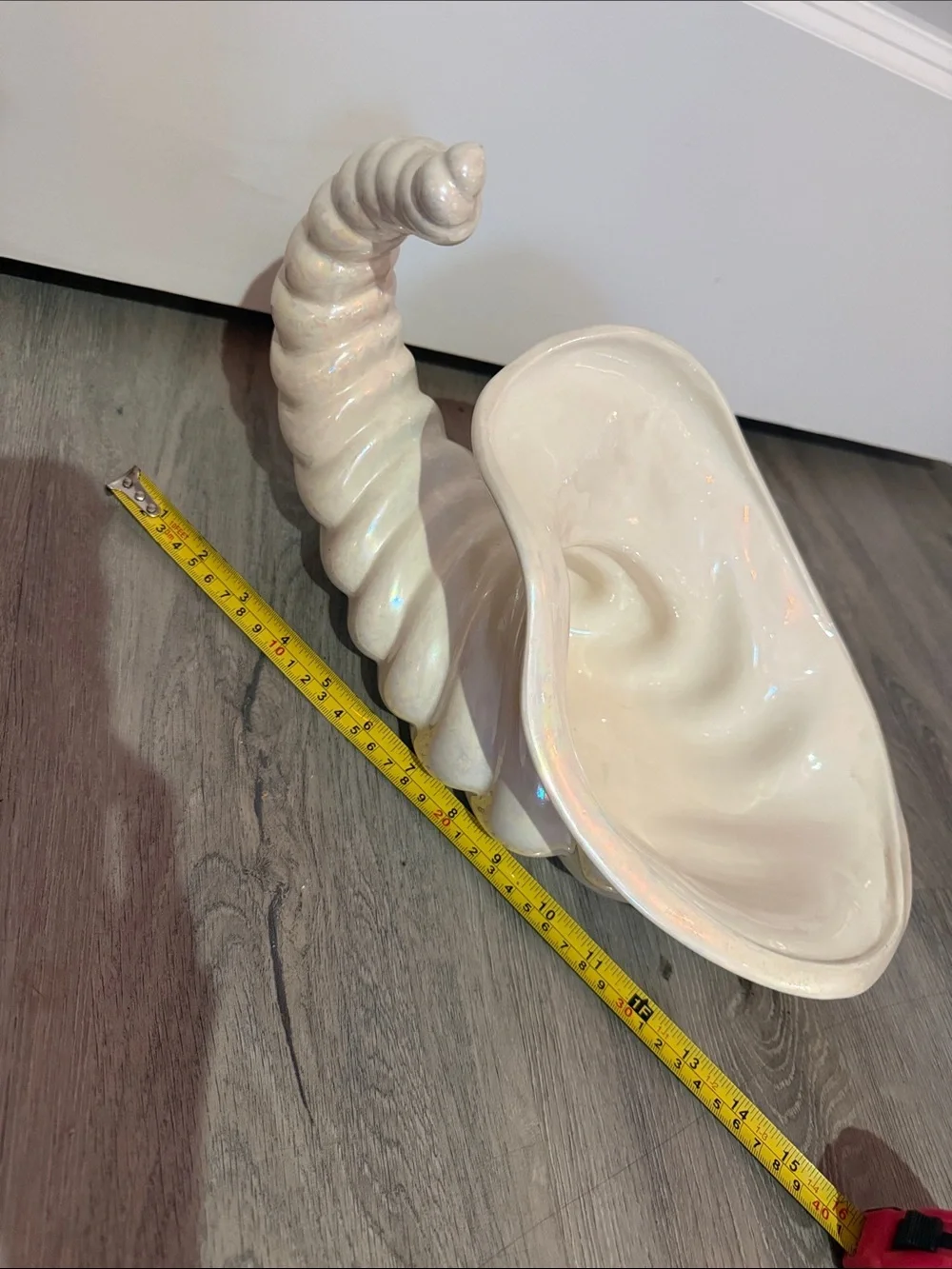Vintage Iridescent White Ceramic Cornucopia Vase | Pearl Luster Horn of Plenty 💕